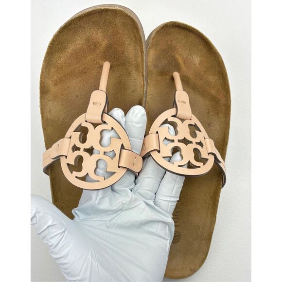Tory Burch Miller Cloud Sandals Womens 7.5 Bright Peach Natural w/ Box & Bag X22 - Picture 10 of 14